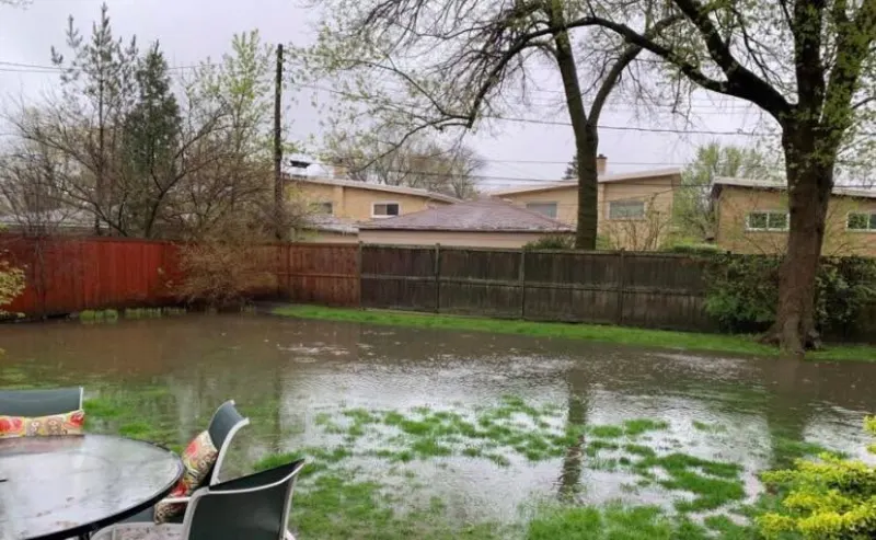 Yard with standing water before drainage work